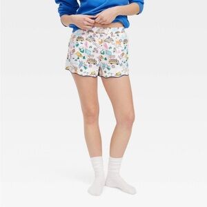 Roller Rabbit X Target - Printed White Cotton Lounge Shorts with Scalloped Hem